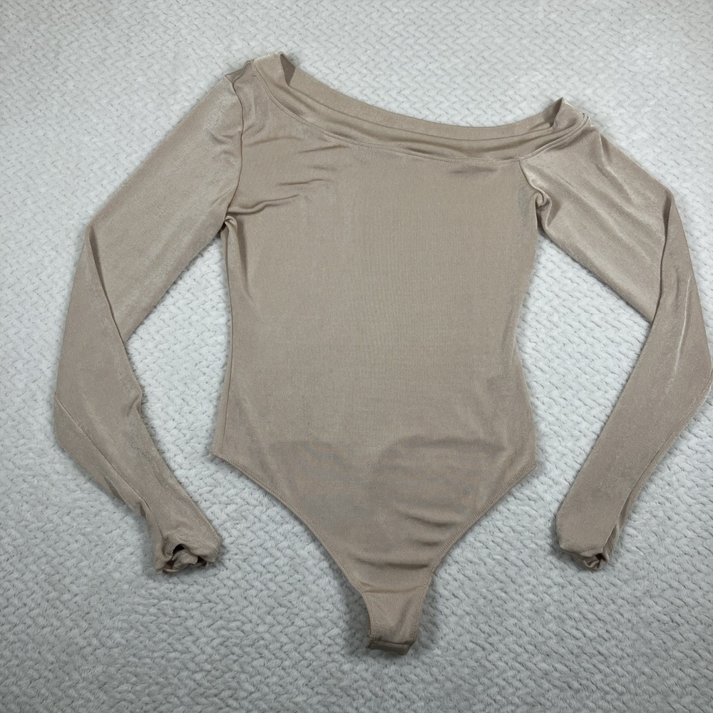 Free People Bodysuit Sz L Long Sleeve Stretchy Scoop Neck Of Shoulder Intimately